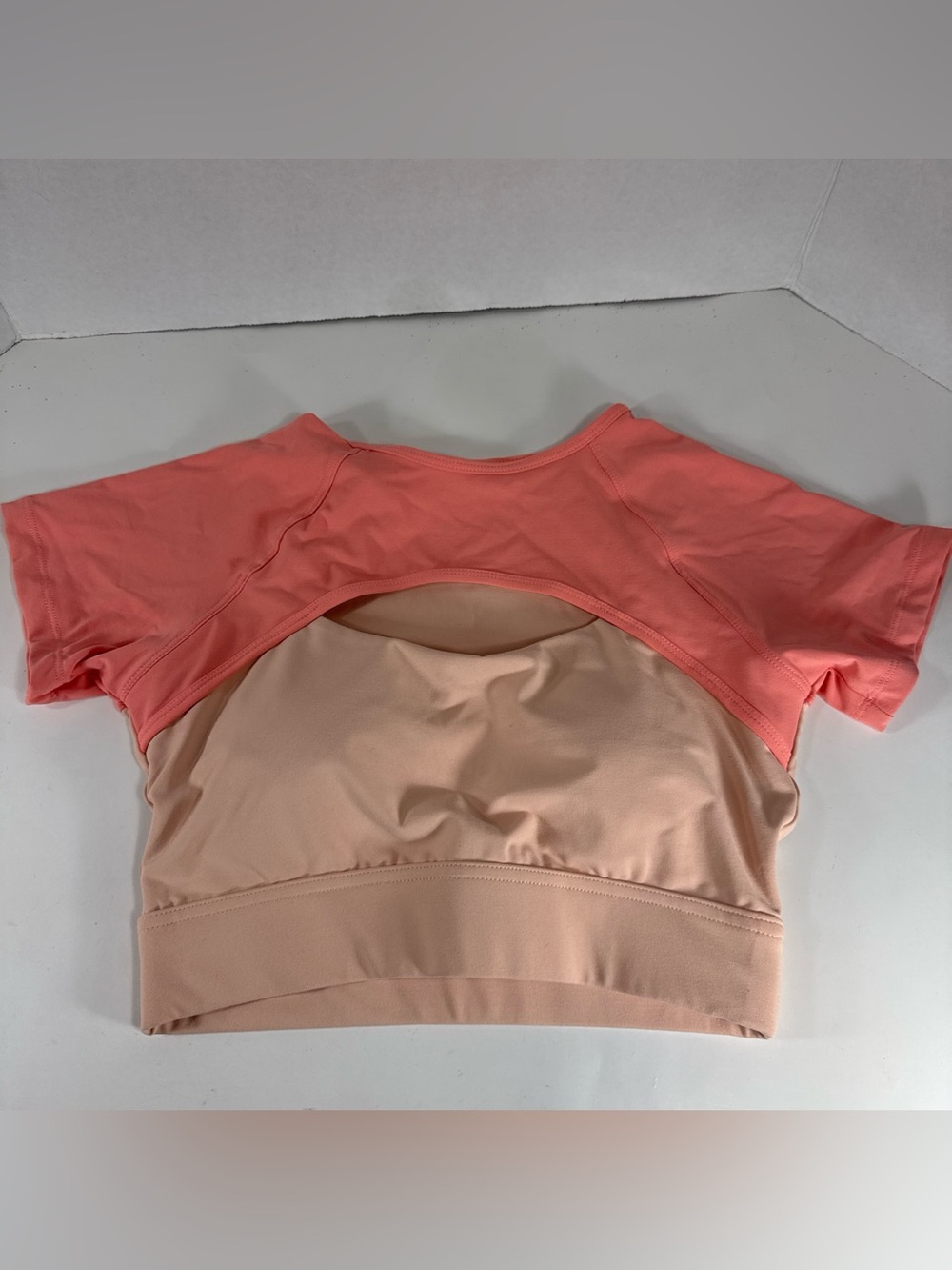Women's Two-Tone Cropped Active Top in Coral and Blush